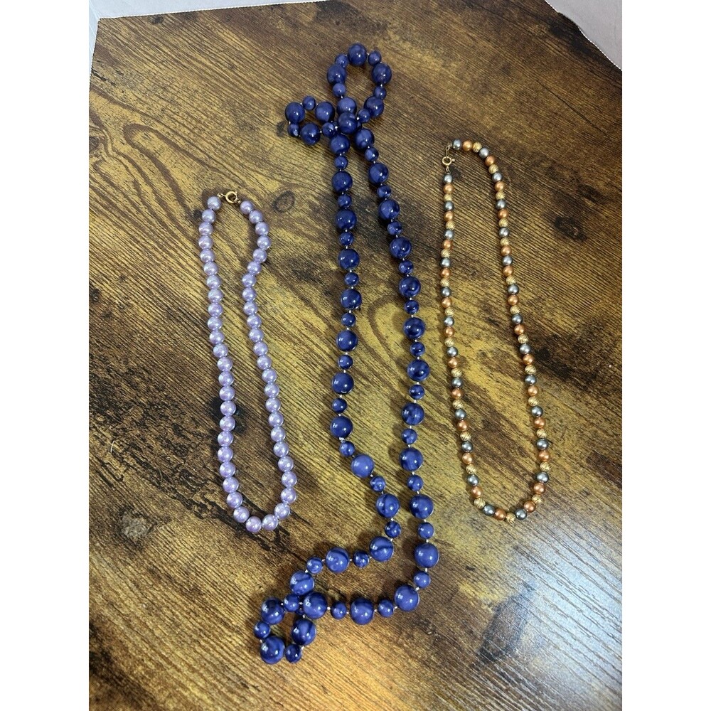 Vintage Necklace Lot Blue Beaded Lilac Multi Color Metal Jewelry Set Retro - Picture 7 of 10